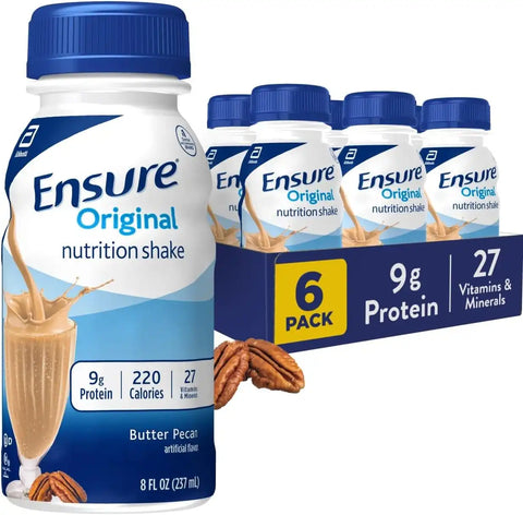 Ensure Original Butter Pecan Nutrition Shake | Small Meal Replacement Shake | Ready To Drink | 9g Protein, 27 Vitamins and Minerals | 8 fl oz - 6 Pack