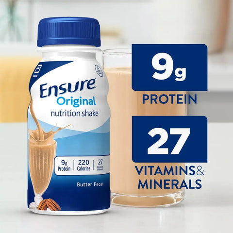 Ensure Original Butter Pecan Nutrition Shake | Small Meal Replacement Shake | Ready To Drink | 9g Protein, 27 Vitamins and Minerals | 8 fl oz - 6 Pack