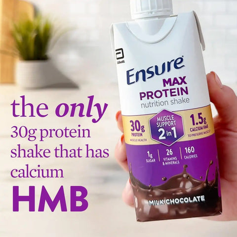 Ensure Max Protein Shake | 2-in-1 Muscle Support | 30g High Protein | HMB | 26 Vitamins & Minerals | Ready to Drink | Milk Chocolate | 11 fl oz, 12 pack