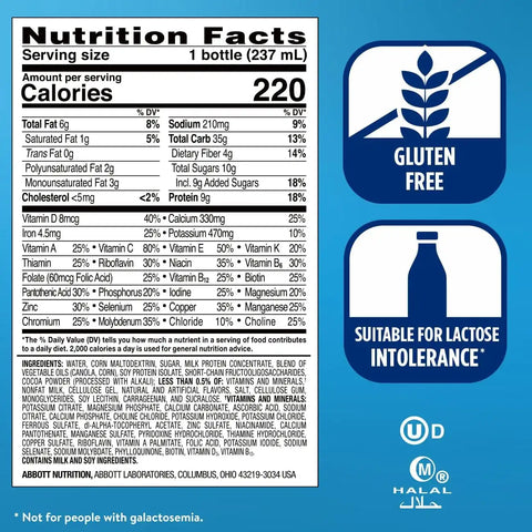 Ensure Original Milk Chocolate Nutrition Shake With Fiber | Small Meal Replacement Shake | Ready to Drink | 9g Protein, 27 Vitamins and Minerals | 8 fl oz - 24 Pack
