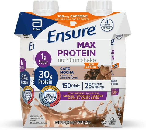 Ensure Max Protein Shake | Cafe Mocha | Ready to Drink | 30g Protein for Muscle Health | 1g Sugar, 4g Fiber | 11 fl oz, 4 Pack